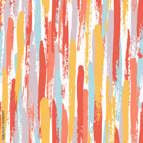 Seamless vector pattern made by hand drawn thin paint strokes. In happy pastel colors.