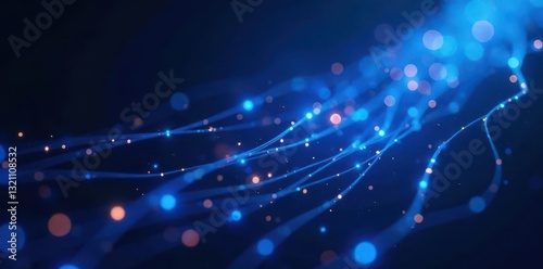Abstract blue fiber optic strands, glowing brightly , connection, abstract
