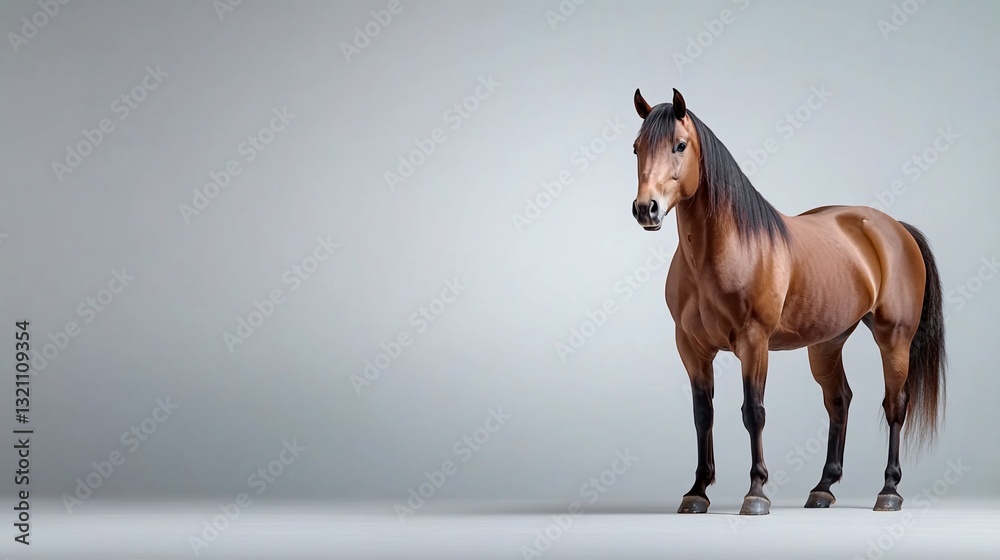Obraz premium Majestic brown horse stands against a plain backdrop