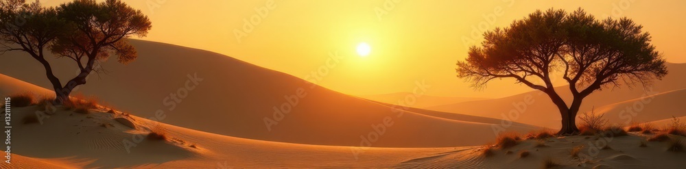 Obraz premium Golden hour light bathes contrasting sand and trees, quarry, vibrant