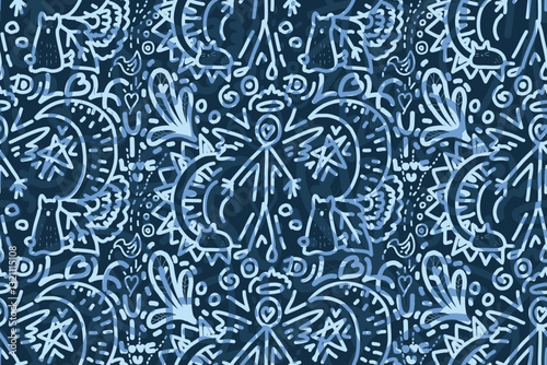 Seamless ethnic abstract pattern, doodles line, style ,design for fabric and printing business .