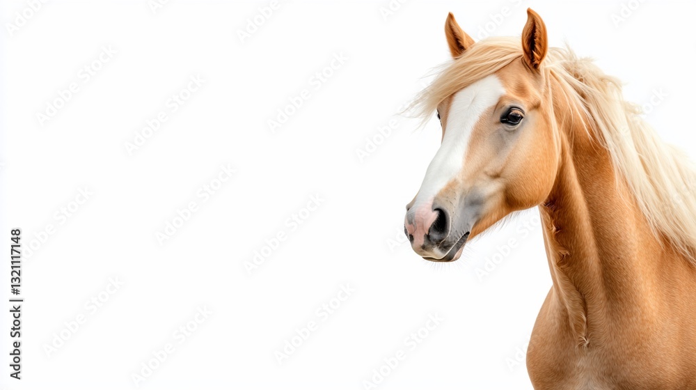 Fototapeta premium Palomino horse portrait, elegant mane, white background