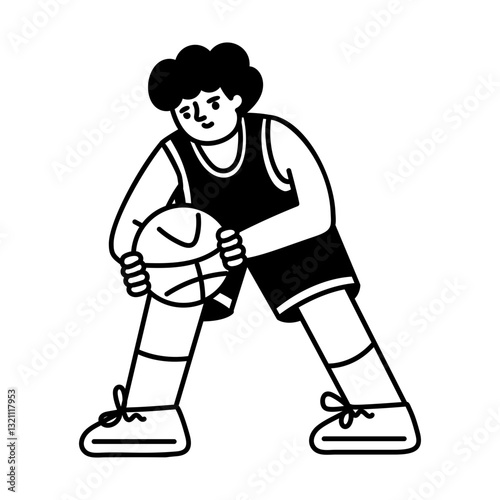 A doodle style illustration depicting a basketball player 

