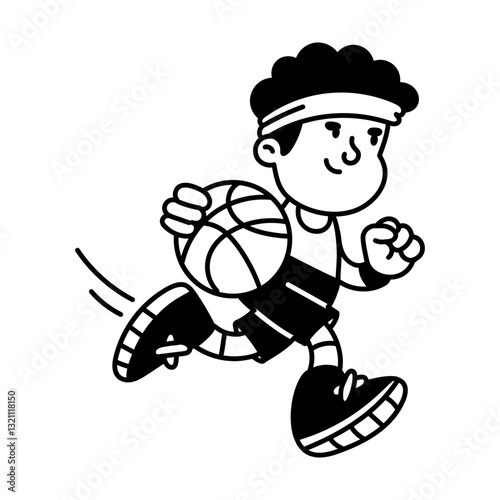 Doodle character illustration of a boy playing basketball 
