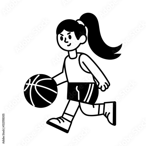 Doodle character illustration of a girl playing basketball 
