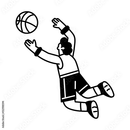 A doodle illustration showing basketball player jump shot
