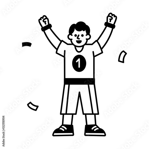 Basketball player raising arms in victory, doodle illustration
