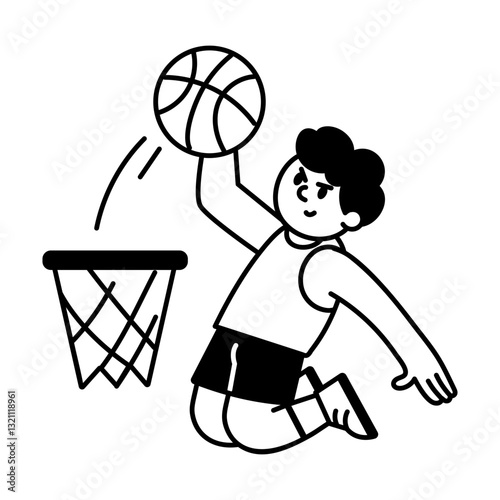 Player doing hook shot, doodle character illustration
