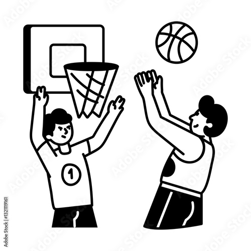 Doodle character illustration depicting dunking basketball players 
