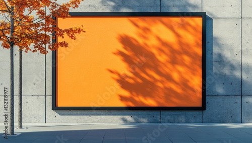 Fototapeta Naklejka Na Ścianę i Meble -  Outdoor billboard mockup with fall foliage shadow