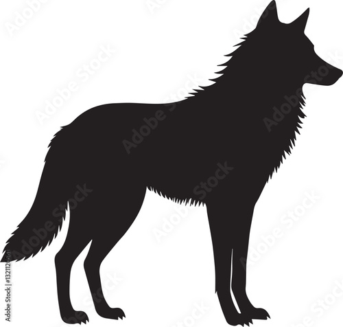 Standing Dog Silhouette – Shaggy Coat, Pointed Ears, and Tail Design