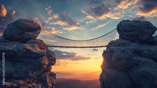 Bridge connecting two cliffs symbolizes mediation bridging understanding gaps. Business background concept
