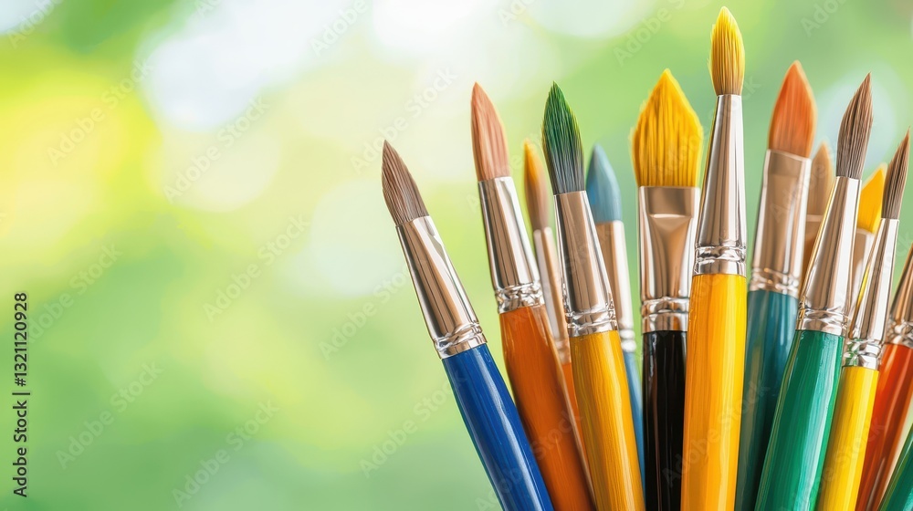 Colorful paint brushes in a glass jar, vibrant collection of art supplies for creative expression Colorful paint brushes in a glass jar, vibrant collection of art supplies for creative expression