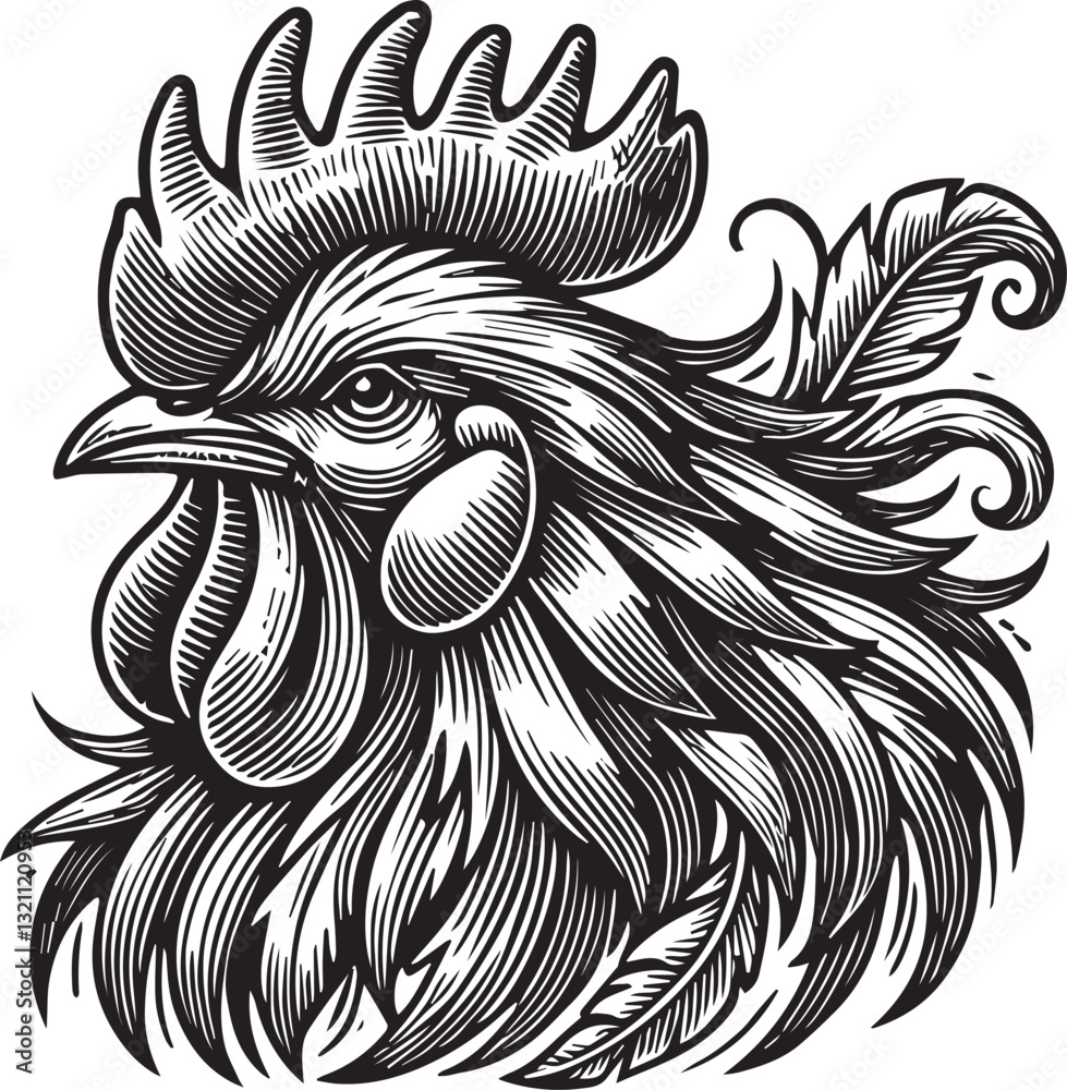 Fototapeta premium Cock head animal black lines vector illustration