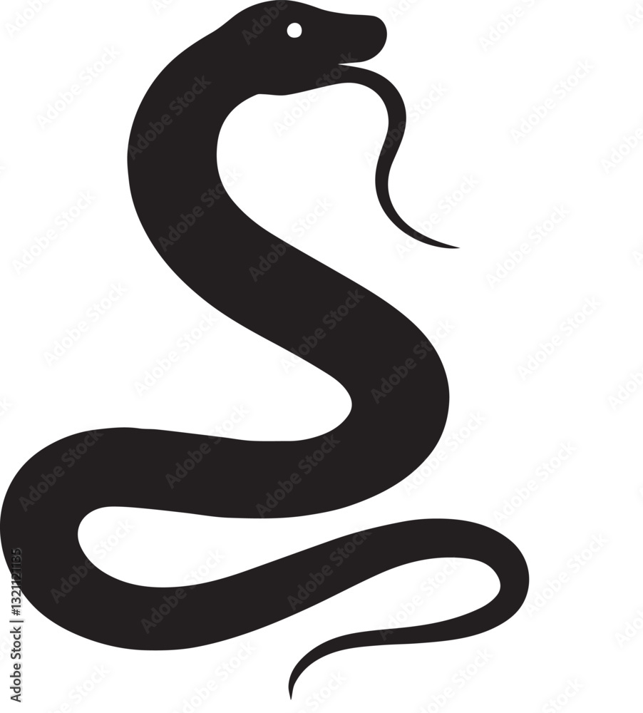 Coiled Snake Silhouette with Tongue Out – Elegant Wildlife Design Coiled Snake Silhouette with Tongue Out – Elegant Wildlife Design