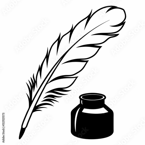 feather pen and inkwell on white background, eps file