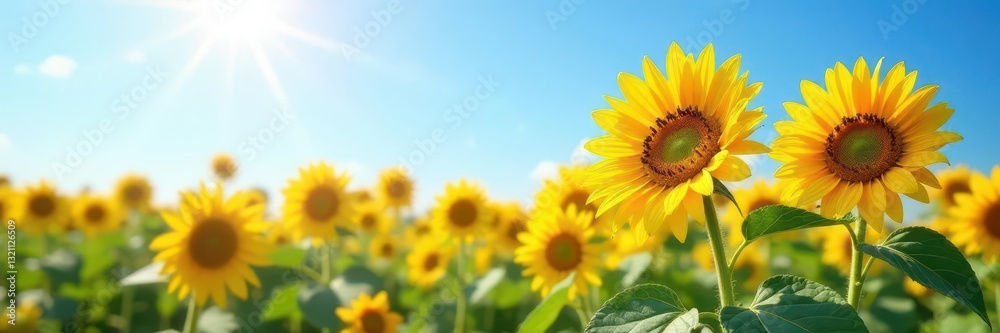 Vibrant sunflowers basking in sunlight against a clear blue sky , background, vibrant Vibrant sunflowers basking in sunlight against a clear blue sky , background, vibrant