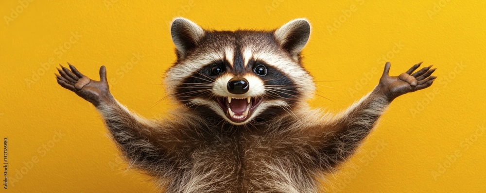Obraz premium A raccoon with arms outstretched and a fierce expression on its face