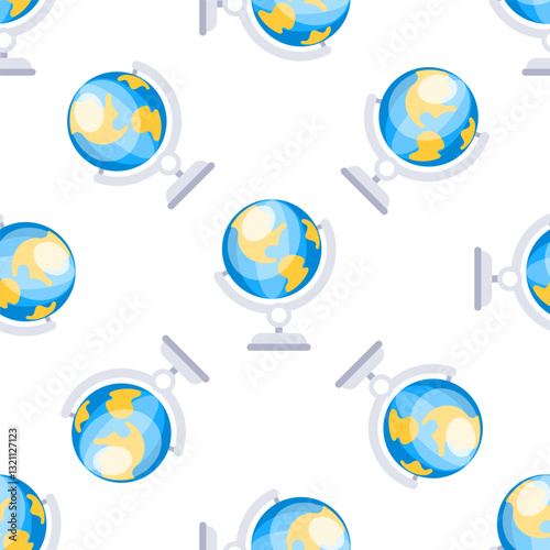 Seamless pattern with terrestrial globe rotating on its axis
