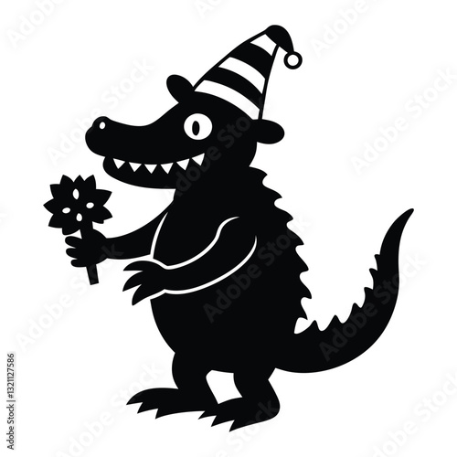 Dinosaur vector silhouette, T-rex with shamrock clover black color icon silhouette