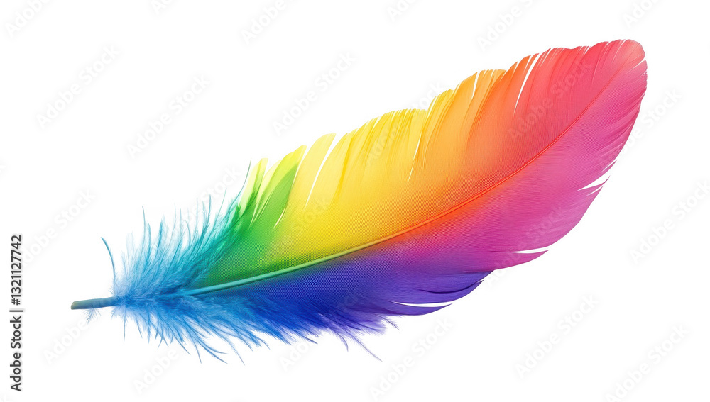 Colorful rainbow feather with vibrant hues on a transparent background perfect for creative projects, designs, and decorative purposes Colorful rainbow feather with vibrant hues on a transparent background perfect for creative projects, designs, and decorative purposes