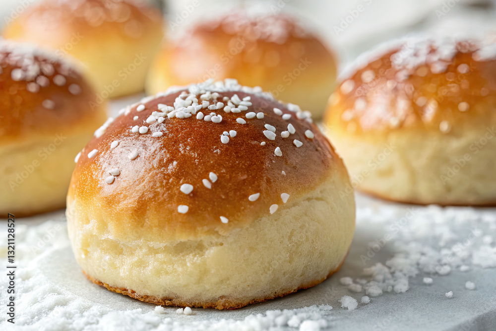 Soft brioche buns with pearl sugar topping Soft brioche buns with pearl sugar topping