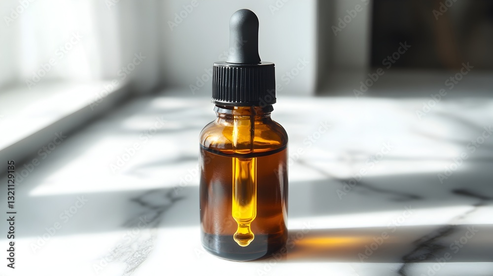 Elegant glass dropper bottle of essential oil showcasing its natural aroma and therapeutic qualities on display