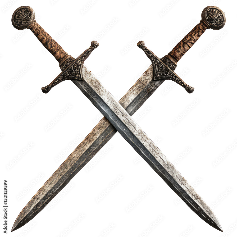 Obraz premium Crossed Medieval Swords On transparent Background. Symbol Of Power, Honor, And Courage. Perfect For History, Fantasy, Or Gaming Concepts.