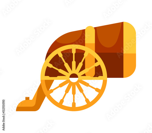 Ancient cannon shooting on white background