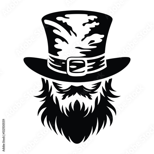 Irish Leprechaun Face silhouette vector, Leprechaun Head Patrick's Day, Saint Patrick's Day smiling male leprechaun portrait