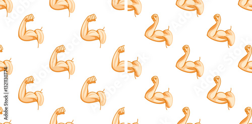 Seamless pattern of strong arms showing biceps on white background
