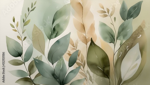 Abstract spring flora pattern with white tulips and green leaves