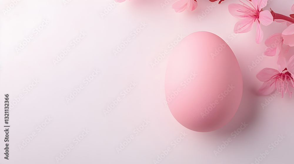 Soft pink Easter egg with cherry blossoms on a light background, creating a delicate spring composition. Perfect for seasonal branding, greeting cards, and holiday visuals. Selective focus Soft pink Easter egg with cherry blossoms on a light background, creating a delicate spring composition. Perfect for seasonal branding, greeting cards, and holiday visuals. Selective focus