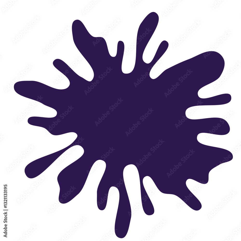 Abstract dark purple ink or paint splash shaped like a starburst against a white background. Abstract dark purple ink or paint splash shaped like a starburst against a white background.