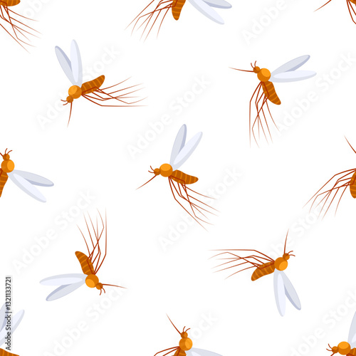 Mosquitoes seamless pattern flying insects background malaria epidemic dengue infection control
