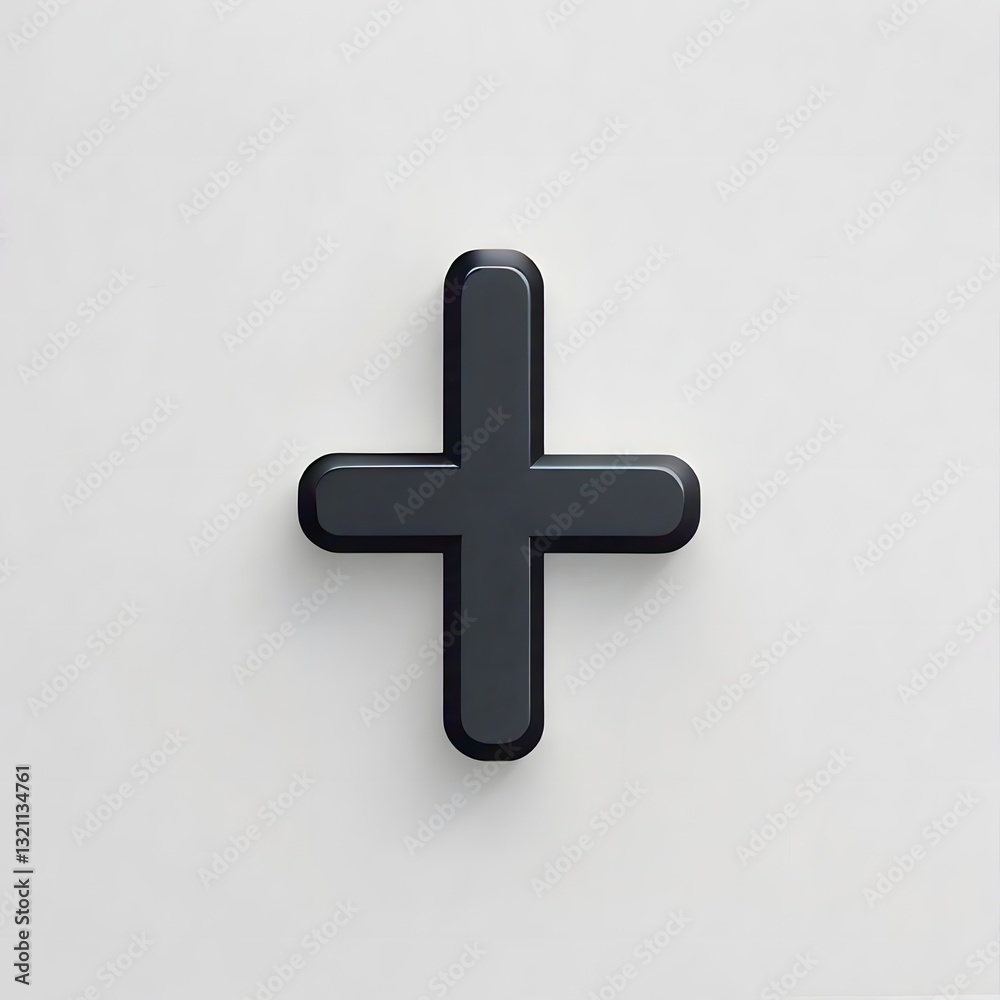 Obraz premium A 3d rendered dark gray plus sign with rounded edges is centered on a light gray background