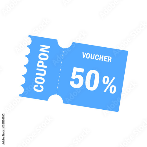 50% coupon in blue. 50 percent discount