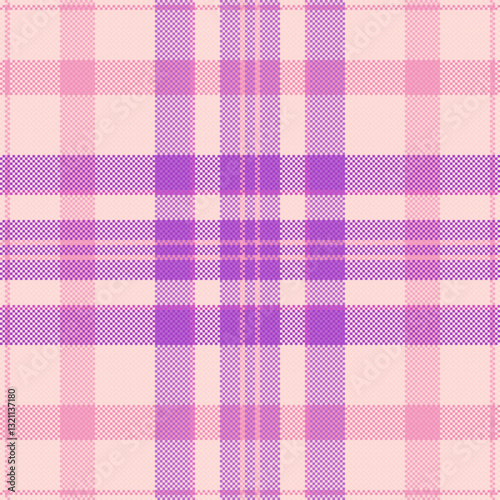 40s vector background fabric, part plaid pattern check. Relief texture tartan seamless textile in light and purple colors.