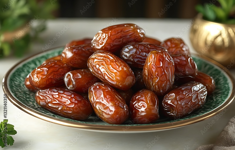 Decorative Plate of Shiny Dates with Gold Accents Decorative Plate of Shiny Dates with Gold Accents
