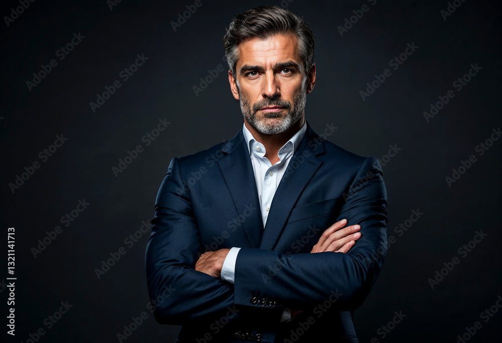 Mature Man with Distinctive Appearance and Confident Gaze in Suit. Mature Man with Distinctive Appearance and Confident Gaze in Suit.