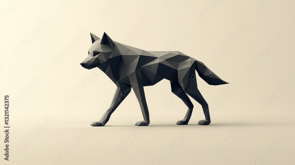 Fototapeta premium Geometric wolf sculpture, walking pose