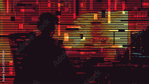 Abstract glitch effect background. human silhouette. digital art. pixel glitch texture. Data visualization concept. digital distortion and noise effect. banner or poster. Vector Illustration.