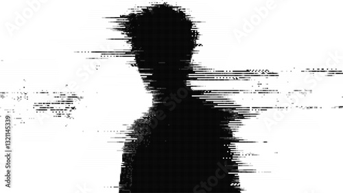 Abstract glitch effect background. human silhouette. digital art. pixel glitch texture. Data visualization concept. digital distortion and noise effect. banner or poster. Vector Illustration.