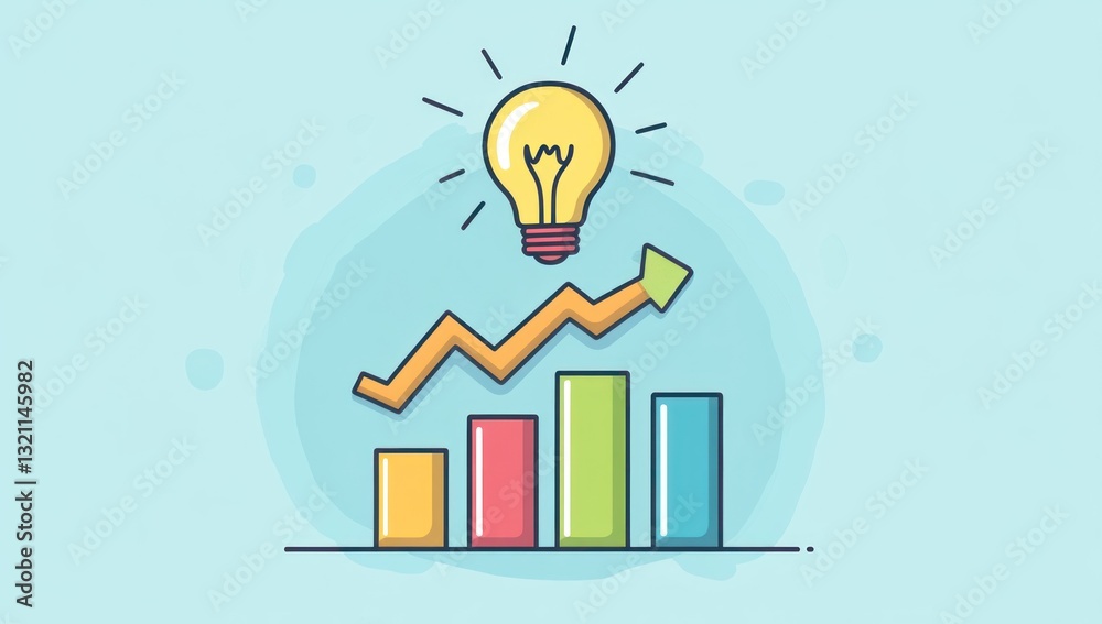 Obraz premium Growth Chart with Idea Lightbulb, Business Concept