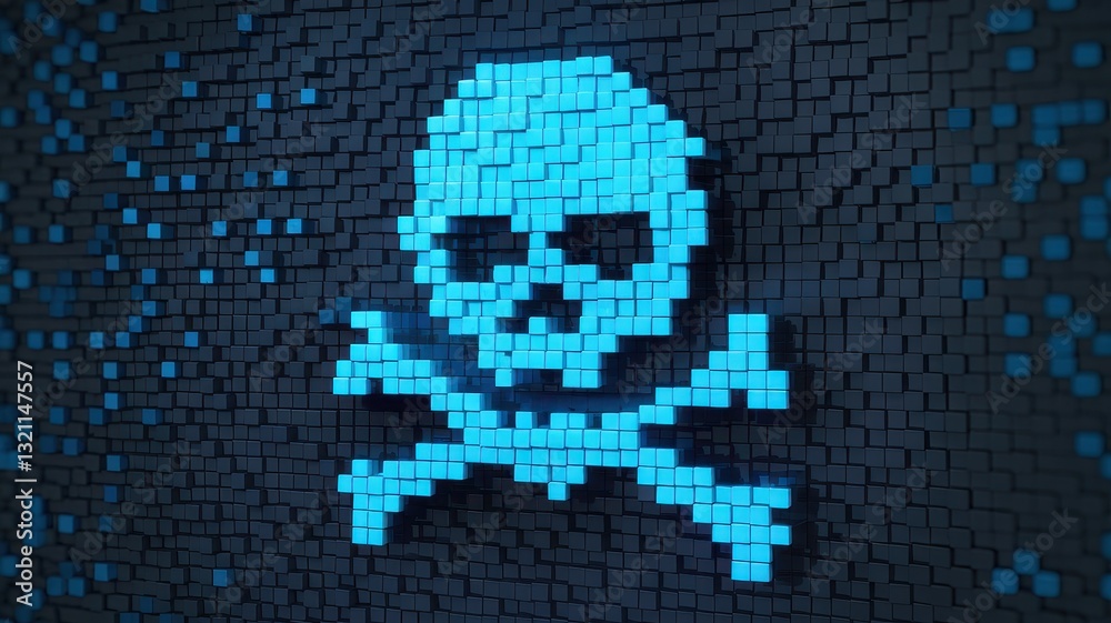 Digital Skull and Crossbones: A Pixelated Symbol of Cyber Threats Digital Skull and Crossbones: A Pixelated Symbol of Cyber Threats