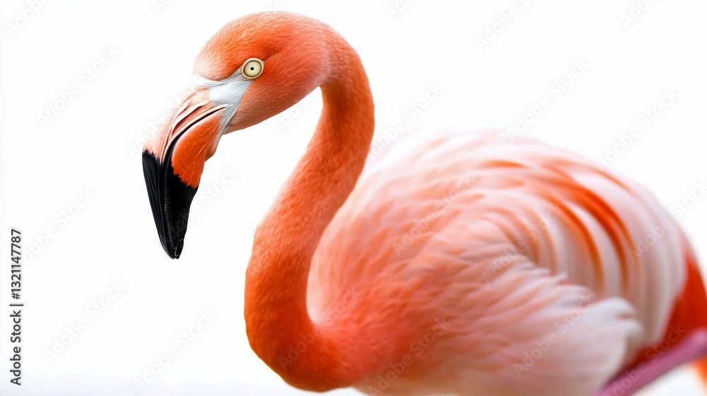 Obraz premium Vibrant pink flamingo portrait, elegant neck, detailed feathers
