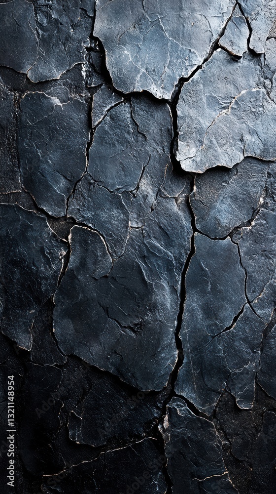 Fototapeta premium Textured black stone surface with natural cracks and shadows