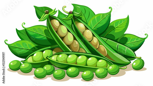 Fresh green peas on white background