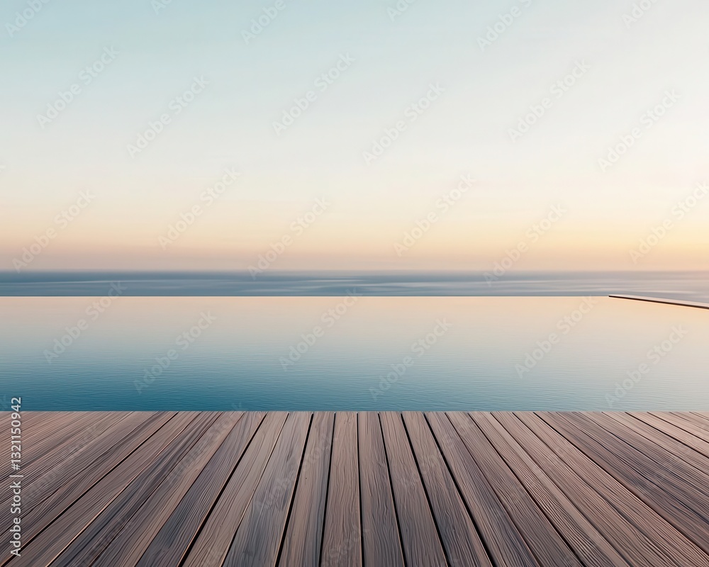 Rooftop pool with sleek design at a modern villa, wooden deck, infinity edge merging with the horizon, tranquil sunset scene Rooftop pool with sleek design at a modern villa, wooden deck, infinity edge merging with the horizon, tranquil sunset scene