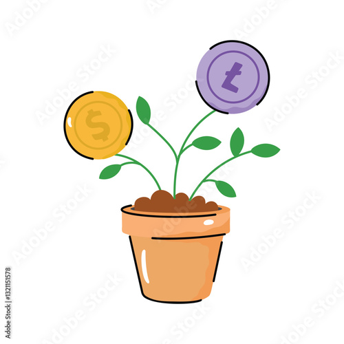 Get a glimpse of our doodle icon of business growth plant